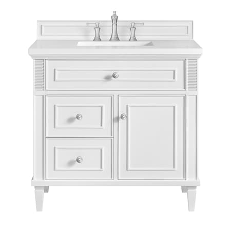 James Martin Vanities 36'' Single Vanity, Bright White w/ 3 CM White Zeus Quartz Top 424-V36-BW-3WZ
